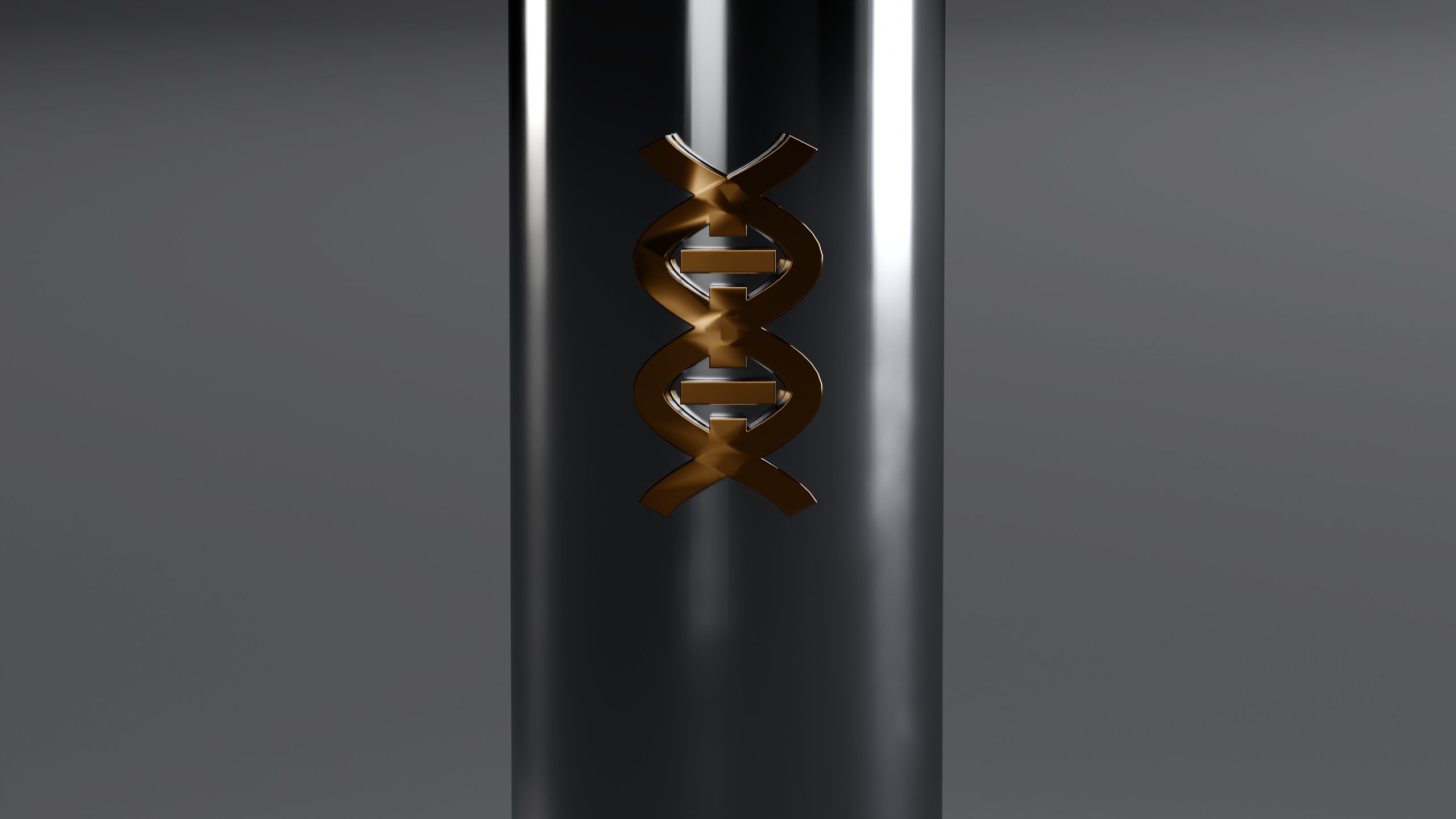 Macro of the double-helix mark, gold lacquer in relief